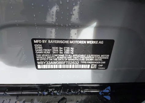 2024 BMW I4 Gran Coupe M50 z USA, uszkodzony, nr VIN WBY33AW08RFT02632